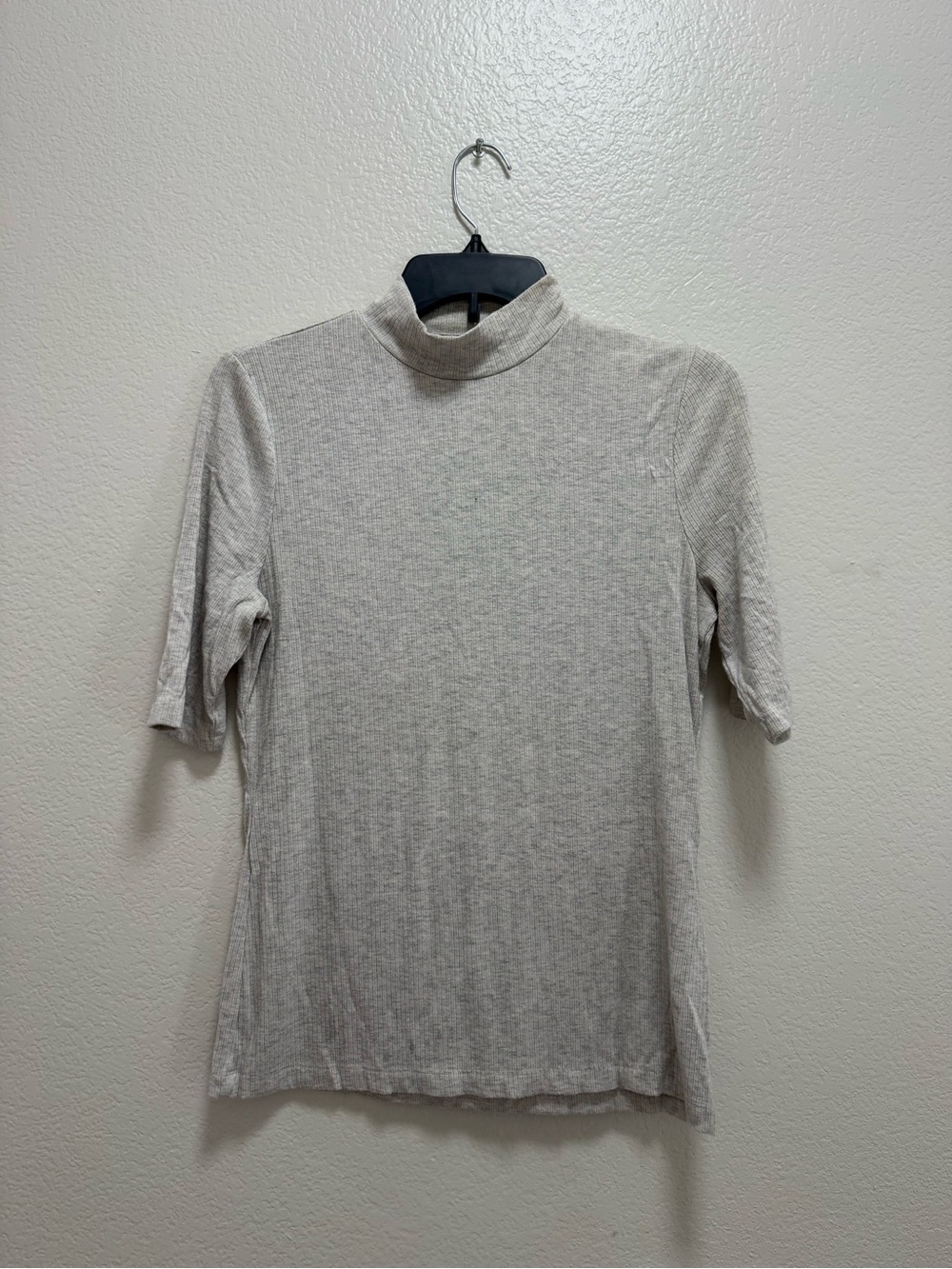 Banana Republic Light Beige Ribbed Mock Neck Short Sleeve Top